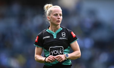 Belinda Sharpe officiating an NRL game in 2022