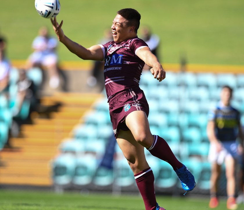 Sheer joy....Gordon Chan Kum Tong celebrates a try in the 2018 Harold Matthews Cup Grand Final win over the Eels.