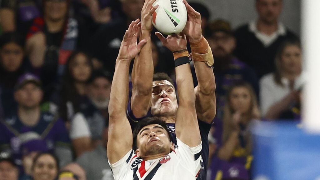 Will Warbrick catches the high ball against the Roosters at AAMI Park (Photo by Daniel Pockett/Getty Images)