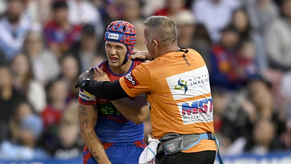 Kalyn Ponga hurt his shoulder in round 26 against the Sharks. NRL PHOTOS