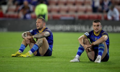 Josh Griffin and Max Jowitt look dejected after Wakefield's relegation