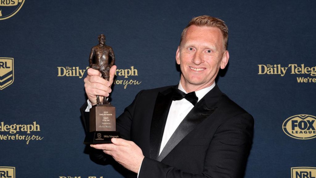 Andrew Webster was rapt with taking out the Coach of the Year. (Photo by Mark Kolbe/Getty Images)