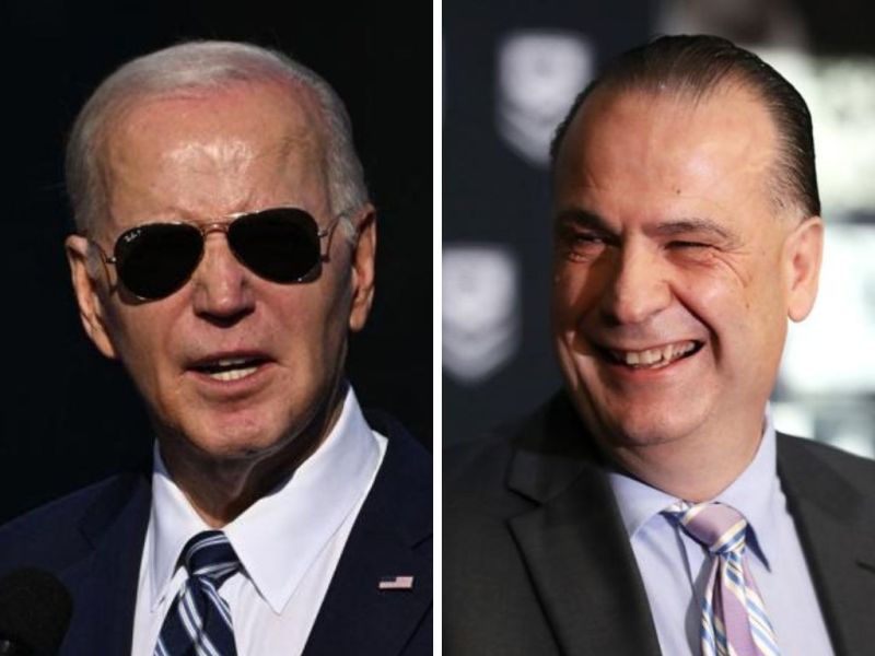 Joe Biden and Peter V'landys. Photos: Getty Images