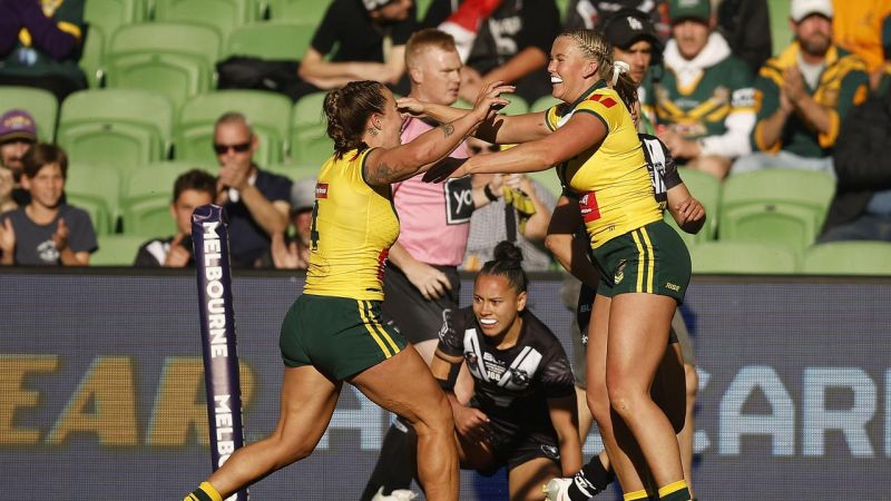 Jaime Chapman’s early try was the only highlight for the Jillaroos who were held scoreless for the final 60 minutes of the contest. Picture: Daniel Pockett/Getty Images