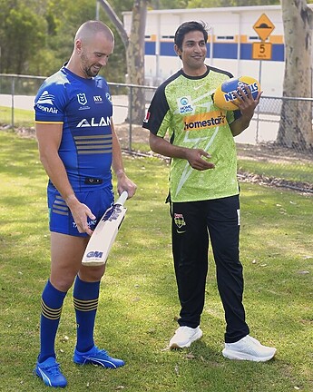 Parramatta Eels co-captain Clint Gutherson and Sydney Thunder player Jason Sangha.