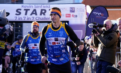 Kevin Sinfield sets off at the start of seven ultramarathons in seven days in seven cities for motor neurone disease.