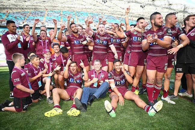 Premiers....a young Haumole (front right) with Coach Wayne Lambkin celebrate the 2017 Holden Cup victory