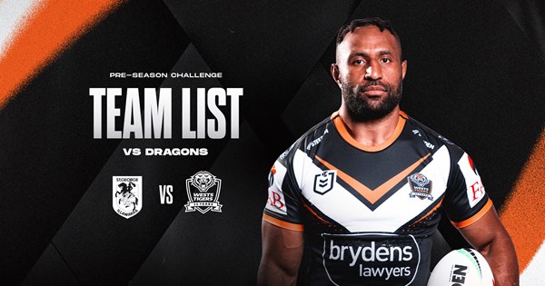 Team List: Pre-season Challenge vs Dragons