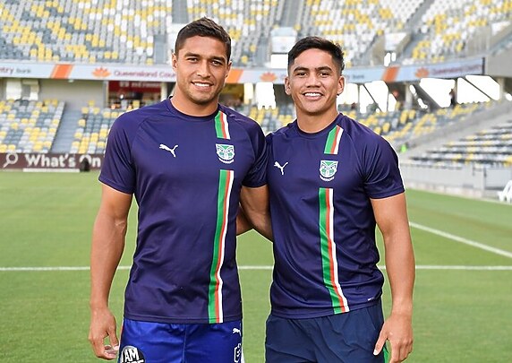 Tuaupiki pictured with Te Maire Martin ahead of his NRL debut last year. The pair both hail from the tiny New Zealand town of Tahāroa.