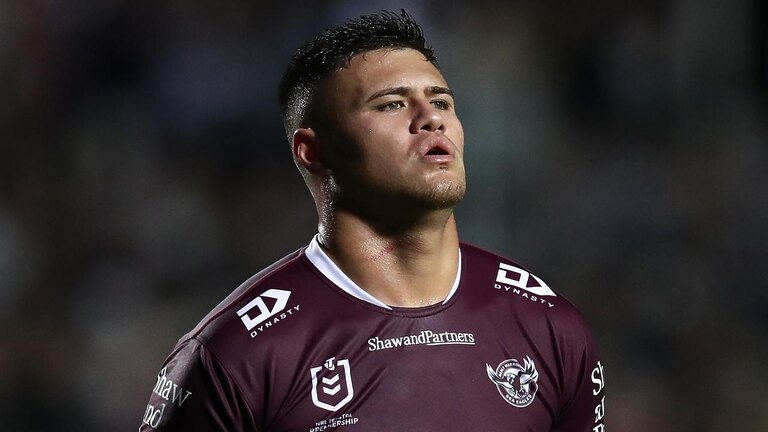 Josh Schuster of the Sea Eagles. Photo by Jason McCawley/Getty Images.