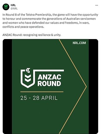 NRL's Anzac Day post slammed by fans