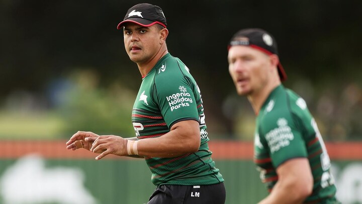 Latrell Mitchell and Damien Cook train. Photo by Matt King/Getty Images.