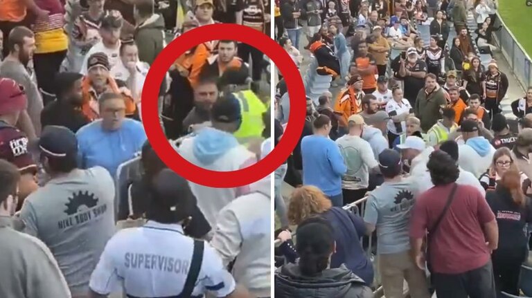 Fan headbutts security guard during Wests Tigers vs Brisbane Broncos game