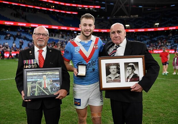 Sam Walker receives the Ashton Collier Spirit of ANZAC Medal on Thursday.