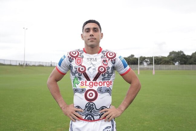Two-time Indigenous All Stars representative Tyrell Sloan in the Dragons' 2024 Indigenous Jersey.