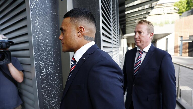 Trent Robinson was one of several Roosters officials there to support Spencer Leniu at the judiciary. Picture: Jonathan Ng