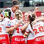 Picture by Allan McKenzie/SWpix.com - 18/05/2024 - Rugby League - Betfred Women's Challenge Cup Semi Final - St Helens v York Valkyrie - Eco-Power Stadium, Doncaster, England - St Helens celebrate Phoebe Hook's try.