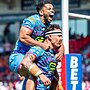 Picture by Allan McKenzie/SWpix.com - 18/05/2024 - Rugby League - Betfred Challenge Cup Semi Final - Hull KR v Wigan Warriors - Eco-Power Stadium, Doncaster, England - Wigan's Kruise Leeming celebrates Tyler Dupree's try against Hull KR.