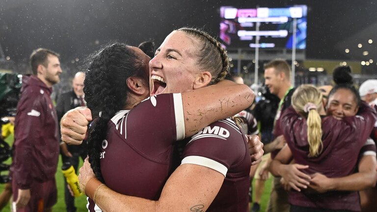Ali Brigginshaw celebrates Queensland’s big win. (Photo by Ian Hitchcock/Getty Images)