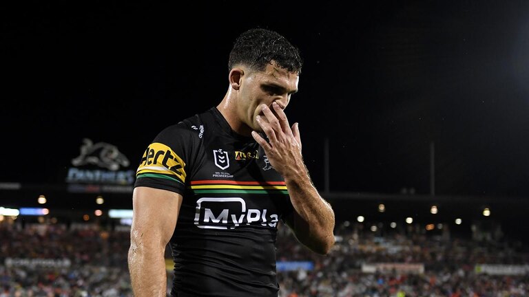 Nathan Cleary limped off just before halftime in Penrith’s win over the Bulldogs. Picture: NRL Photos
