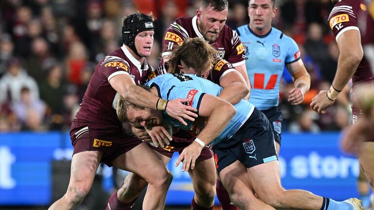 Harry Grant was in the thick of things for Queensland on Wednesday night. Picture: Bradley Kanaris/Getty Images