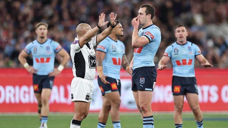 The Queensland crowd will try to pressure referee Ashley Klein in the decider. Picture: Cameron Spencer/Getty Images