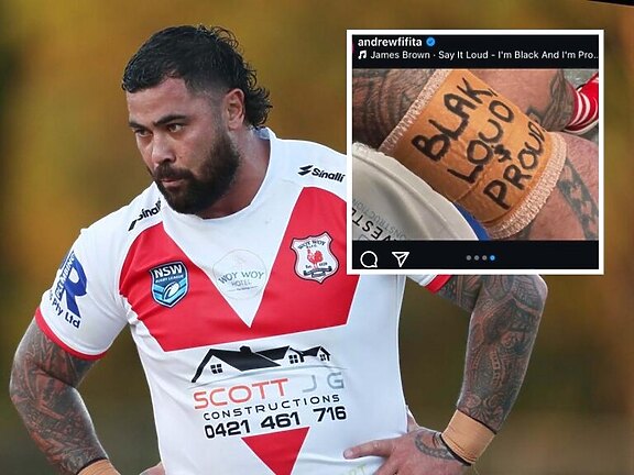 Andrew Fifita and (inset) part of his Instagram post. Photos: News Corp/Instagram