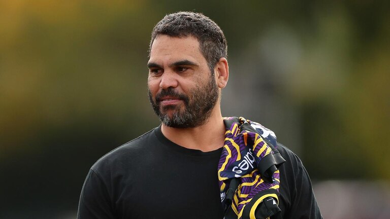 Greg Inglis looks on during a Melbourne Storm media opportunity. (Photo by Kelly Defina/Getty Images)