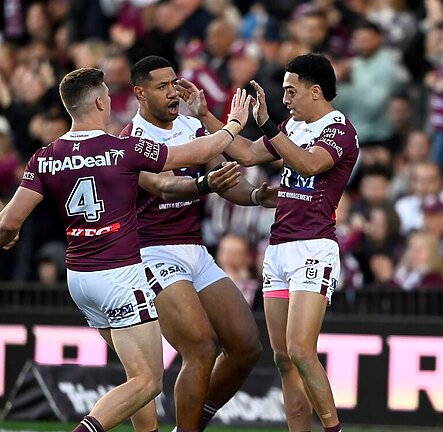 Lehi Hopoate takes a hit in Sea Eagles win