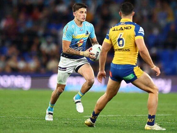 Jayden Campbell had three try assists in the Titans’ win. Picture: Chris Hyde/Getty Images