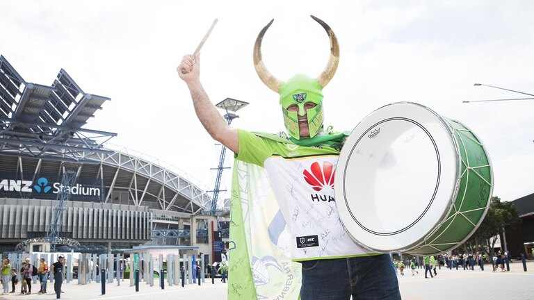 Raider fan Simon Tayoun was taunted by Canterbury supporters. Picture: Dylan Robinson