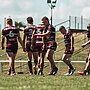 The Sea Eagles celebrate a try in the sultry conditions in Fiji today