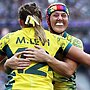 Sharni Smale (R) will play for Cronulla in the NRLW after representing Australia in Sevens at the Olympics. Picture: Cameron Spencer/Getty Images