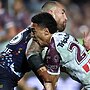 Lehi Hopoate got whacked by Nelson Asofa-Solomona in his debut. Picture: Cameron Spencer/Getty Images