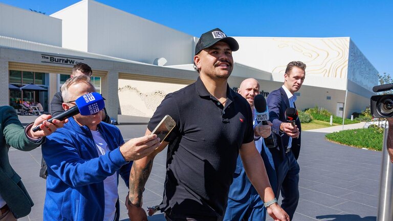 Latrell Mitchell leaves the South Sydney Rabbitohs HQ after fronting the board over the white powder incident Picture: Justin Lloyd.