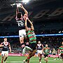 It took Mark Nawaqanitawase just six minutes to score his first NRL try with a stunning grab against Souths. Picture: Matt King/Getty Images