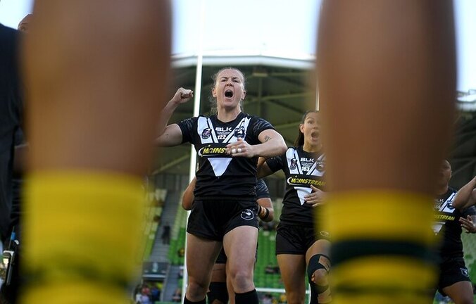 Hale performing the Haka ahead of their 2023 Pacific Championships clash against Australia.