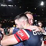 Trent Robinson and James Tedesco celebrate the 2019 premiership. Picture: Brett Costello