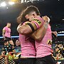 Jarome Luai and Nathan Cleary embrace after the siren. (Photo by Cameron Spencer/Getty Images)