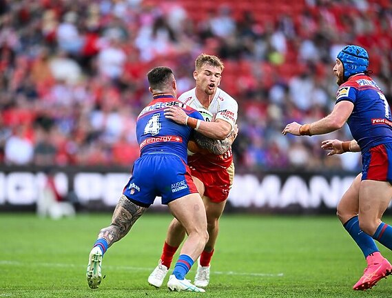 Oryn Keeley in action for the Dolphins against his former club Newcastle.