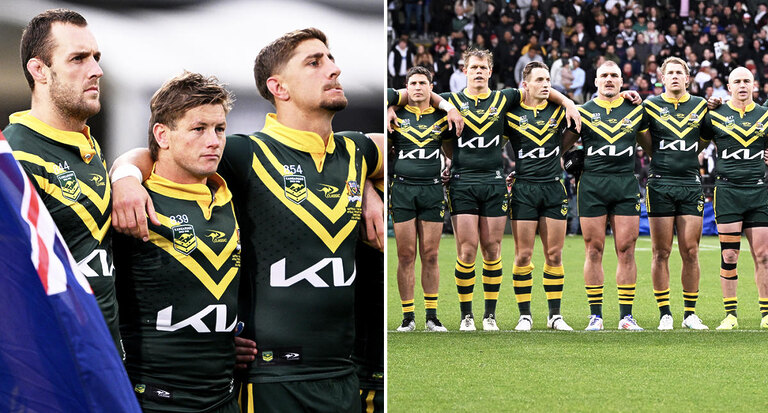 Kangaroos players called out by NRL legend over divisive act during Aussie national anthem