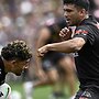 Tyrone Peachey (right) and Izack Tago at a Panthers fan day in 2023.