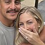 Brisbane Broncos star Kotoni Staggs and his fiancee Brittany Becht show off the ring after their engagement. Picture: Supplied/Kotoni Staggs