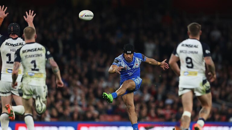 Stephen Crichton booted Samoa into the World Cup final with a shock win over England two years ago. Picture: Matthew Lewis/Getty Images for RLWC