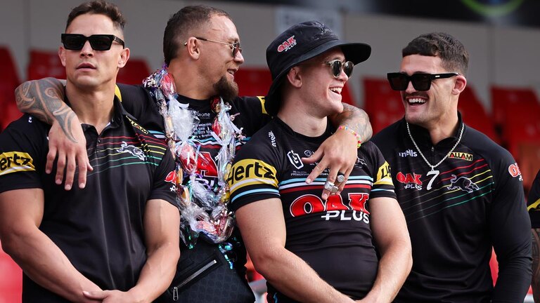 Scott Sorensen was able to celebrate the 2023 premiership on Monday after missing the aftermath of their epic win while looking for his wife’s missing keys. Picture: Jenny Evans/Getty Images