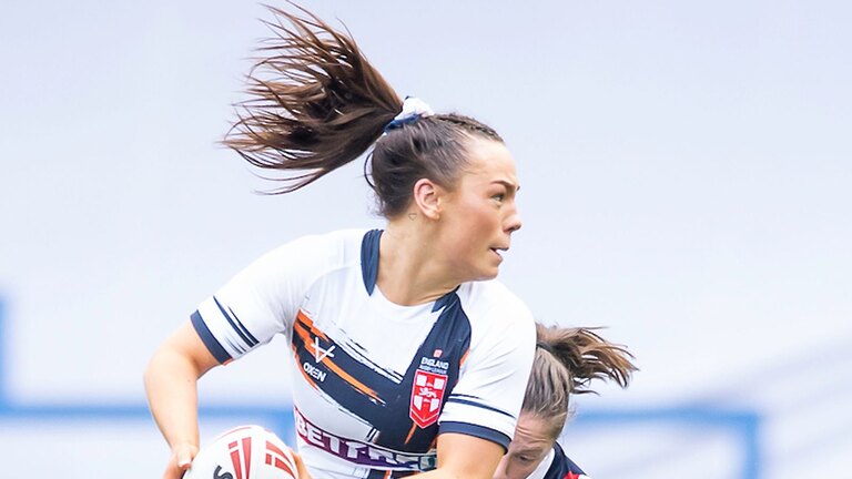 Picture by Allan McKenzie/SWpix.com - 29/04/2023 - Rugby League - Rugby League Mid-Season International - England Women v France Women - Halliwell Jones Stadium, Warrington, England - Hollie-Mae Dodd.