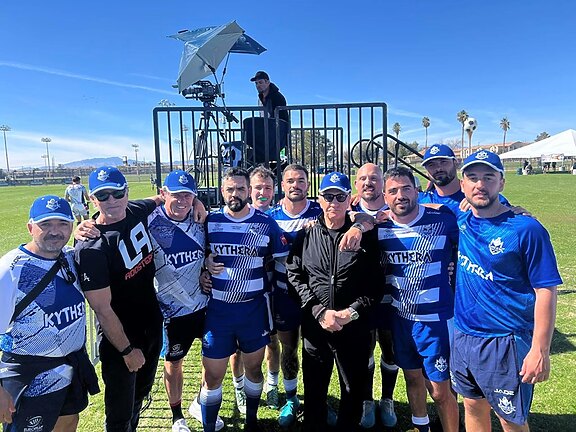 Nick Politis and Mark Bouris with the Greece NRL Nines team.