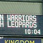 A scoreboard showing Wigan Warriors 0-1 Leigh Leopards