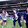 We've Won! A bloodied Terry Lamb cheers from the sidelines of the Sydney Cricket Ground during the latter stages of the 1984 NSWRL Grand Final.