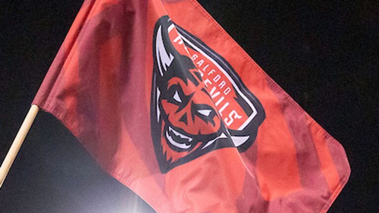 Picture by Allan McKenzie/SWpix.com - 23/02/2023 - Rugby League - Betfred Super League Round 2 - Salford Red Devils v Hull KR - AJ Bell Stadium, Salford, England - Salford mascots with flags.